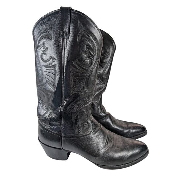 OLD WEST! BLACK GENUINE LEATHER FANCY STITCHED WESTERN COWBOY BOOTS! SZ 10.5 main image 10